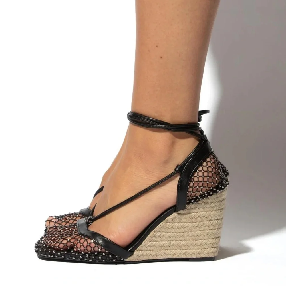 Black Mesh Plunge Espadrille
